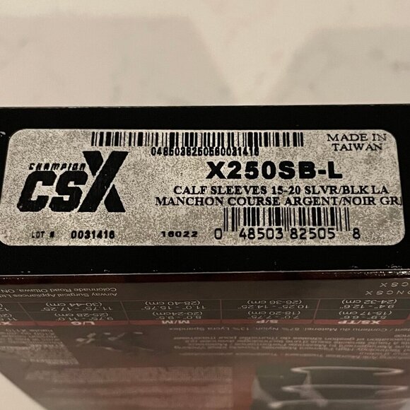 Champion CSX 250 15-20mmHg Performance Compression Calf Sleeves Black Grey L NWT - Picture 4 of 7